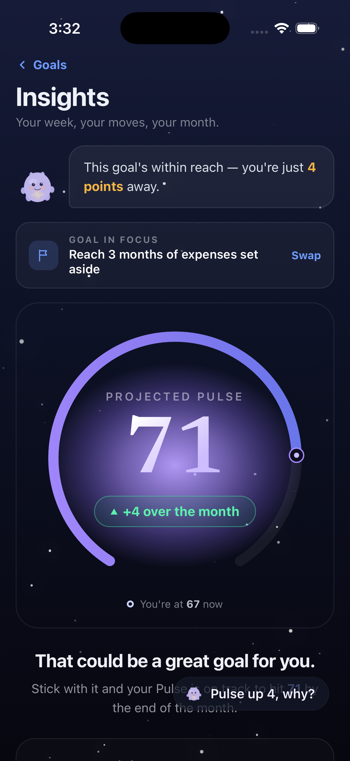 Pulse goals — your projected Pulse for the month